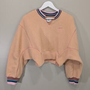 BDG Urban Outfitters Peach Fleece Cropped Pullover Striped Trim Preppy - Size S
